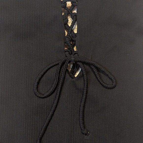 Women's Solid Color V Neck Lace Up One Piece Swimsuit Size M - Picture 5 of 7